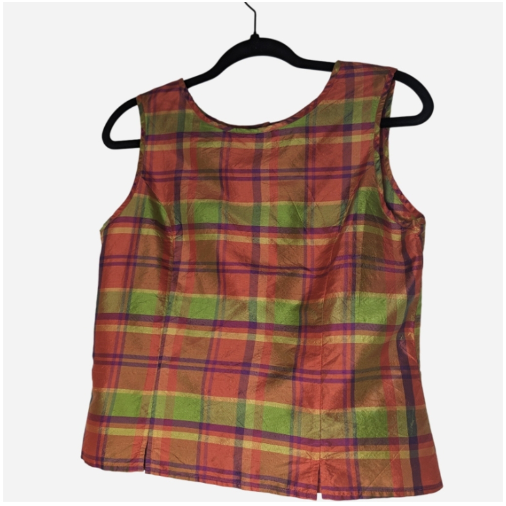 Pre-owned Plaid Sleeveless Blouse - Multicolor 100% Silk - Picture 5 of 6